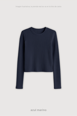 Remera Ribb Manga Larga Crop - Azul Marino