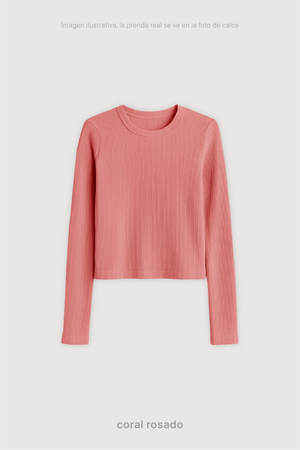 Remera Ribb Manga Larga Crop - Coral Rosado