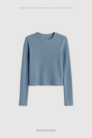 Remera Ribb Manga Larga Crop - Forever Blue