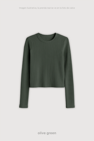Remera Ribb Manga Larga Crop - Olive Green