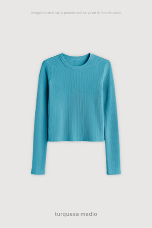 Remera Ribb Manga Larga Crop - Turquesa Medio