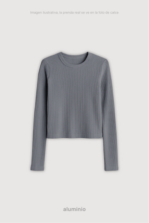 Remera Ribb Manga Larga Crop - Aluminio