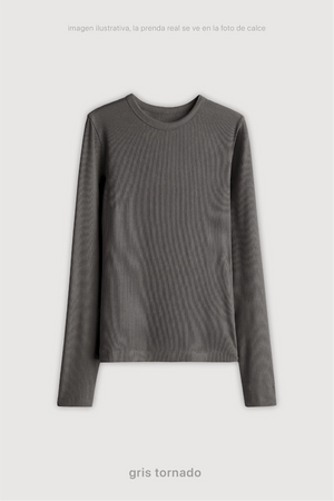 Remera Ribb Manga Larga - Gris Tornado