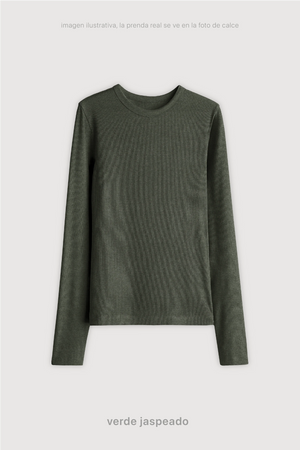 Remera Ribb Manga Larga - Verde Jaspeado