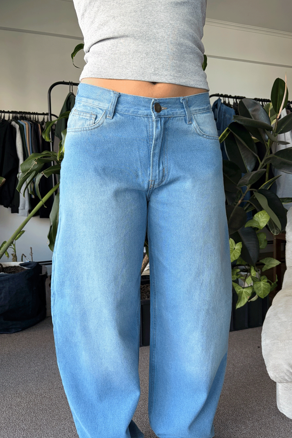 Top Ribb Midi + Jean Baggy Pale Blue Mujer