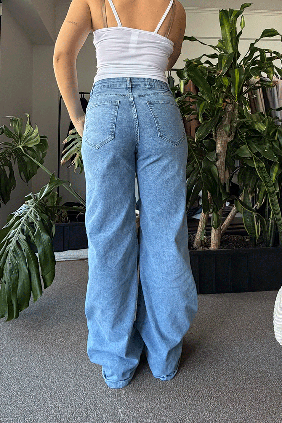 Jean Elastizado Wide Leg Light Blue Mujer