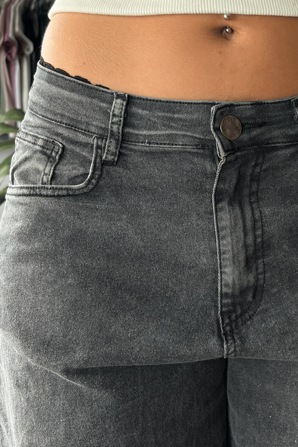 Jean Elastizado Wide Leg Old Black Mujer