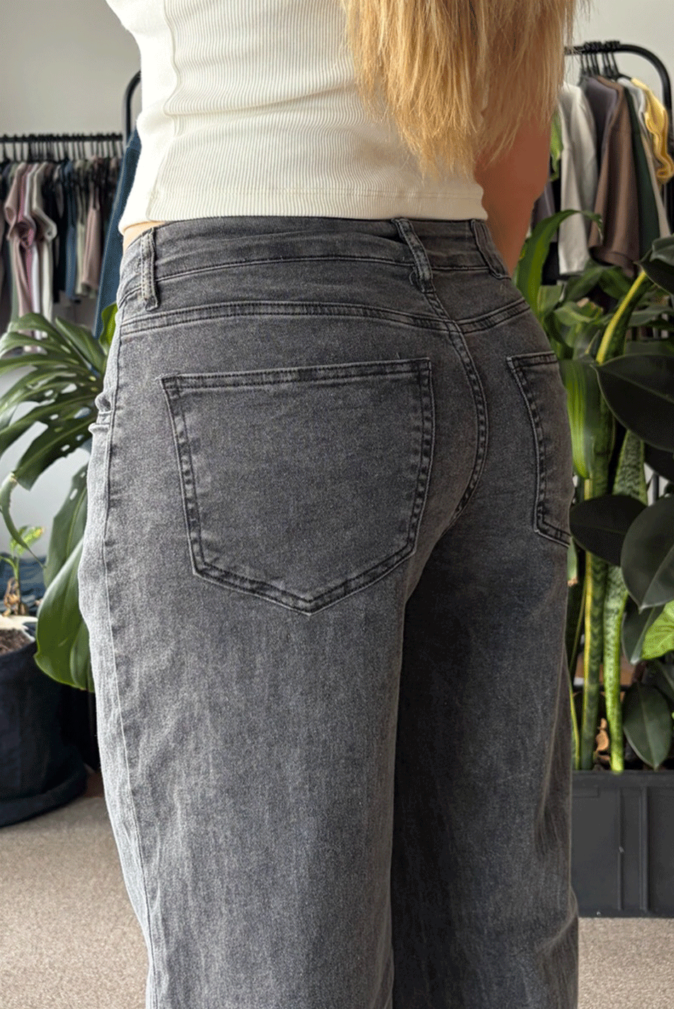 Jean Elastizado Wide Leg Old Black Mujer