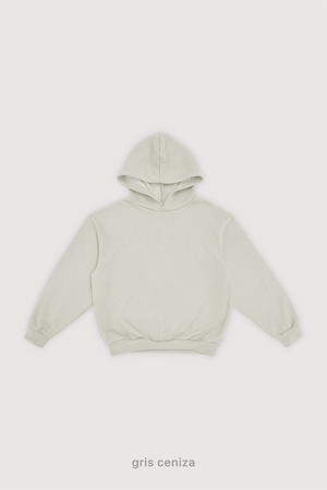 Hoodie Boxy Frisado Ribb - Gris Ceniza