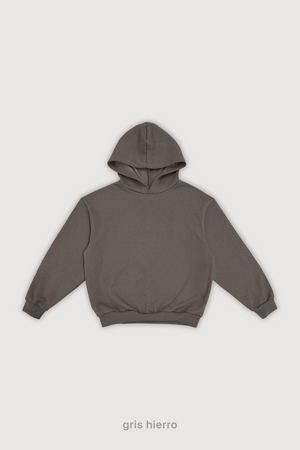 Hoodie Boxy Frisado Ribb - Gris Hierro