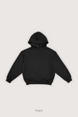 Hoodie Boxy Frisado Ribb - Negro