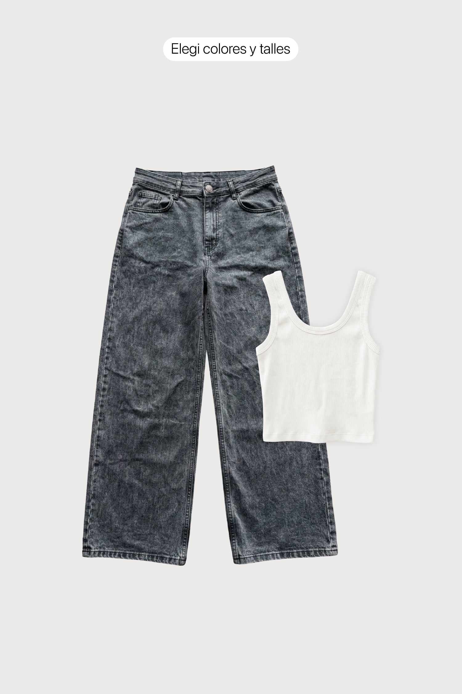 Top Basic Tiras + Jean Elastizado Wide Leg Old Black