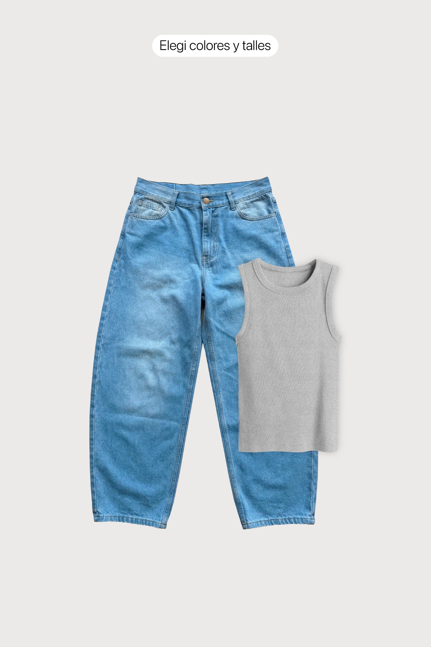 Top Ribb Midi + Jean Baggy Pale Blue Mujer