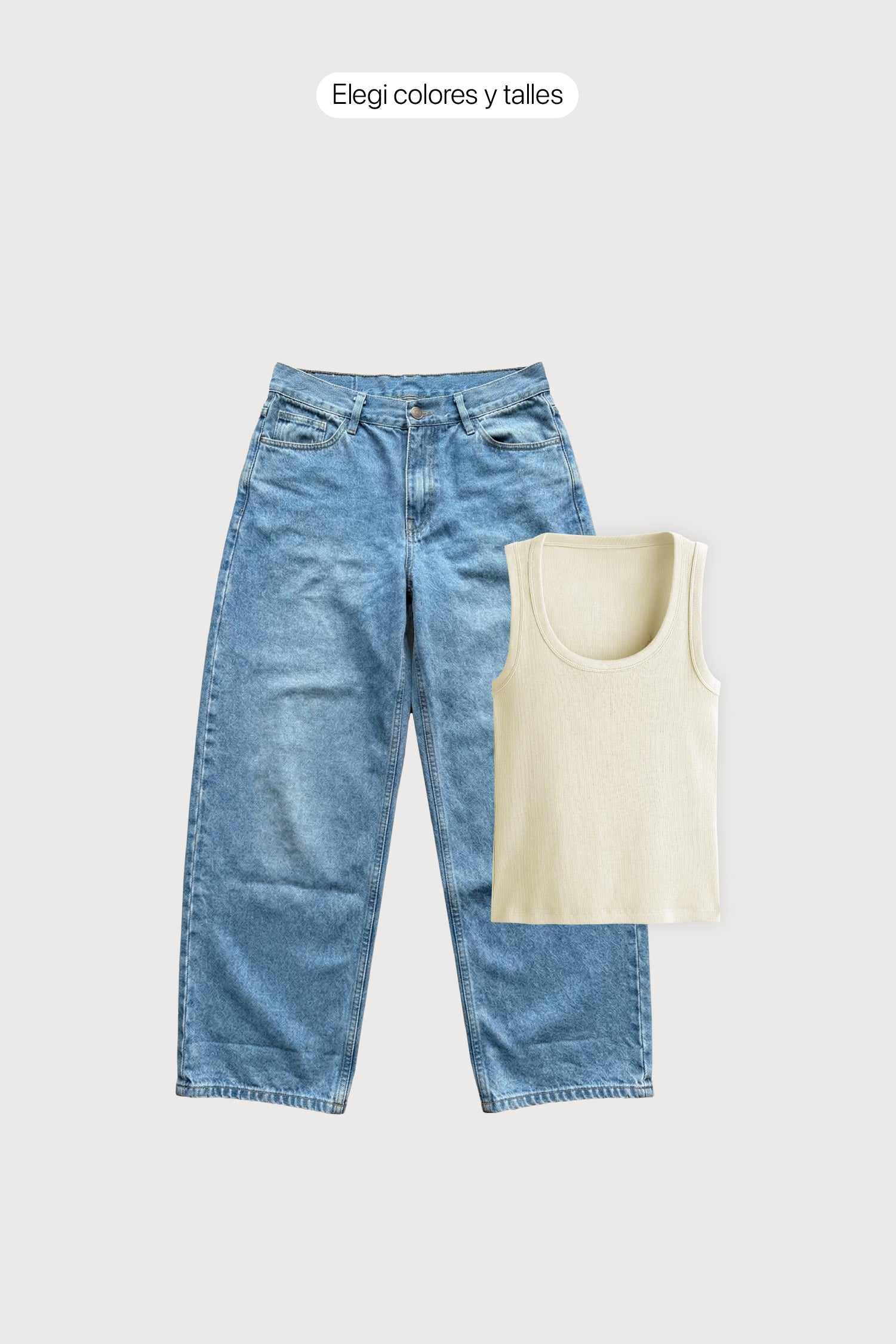 Tank Top Midi + Jean Baggy Light Blue Mujer