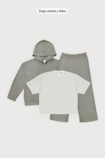 Hoodie Boxy Fit Frisado + Remera Boxy Fit + Jogging Baggy Frisado + đ Hoodie de outlet de regalo