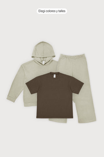 Hoodie Boxy Fit Frisado + Remera Regular Fit + Jogging Baggy Frisado + 🎁 Hoodie de outlet de regalo