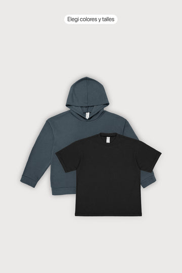 Hoodie Boxy Fit Frisado + Remera Regular Fit + 🎁 Hoodie de outlet de regalo