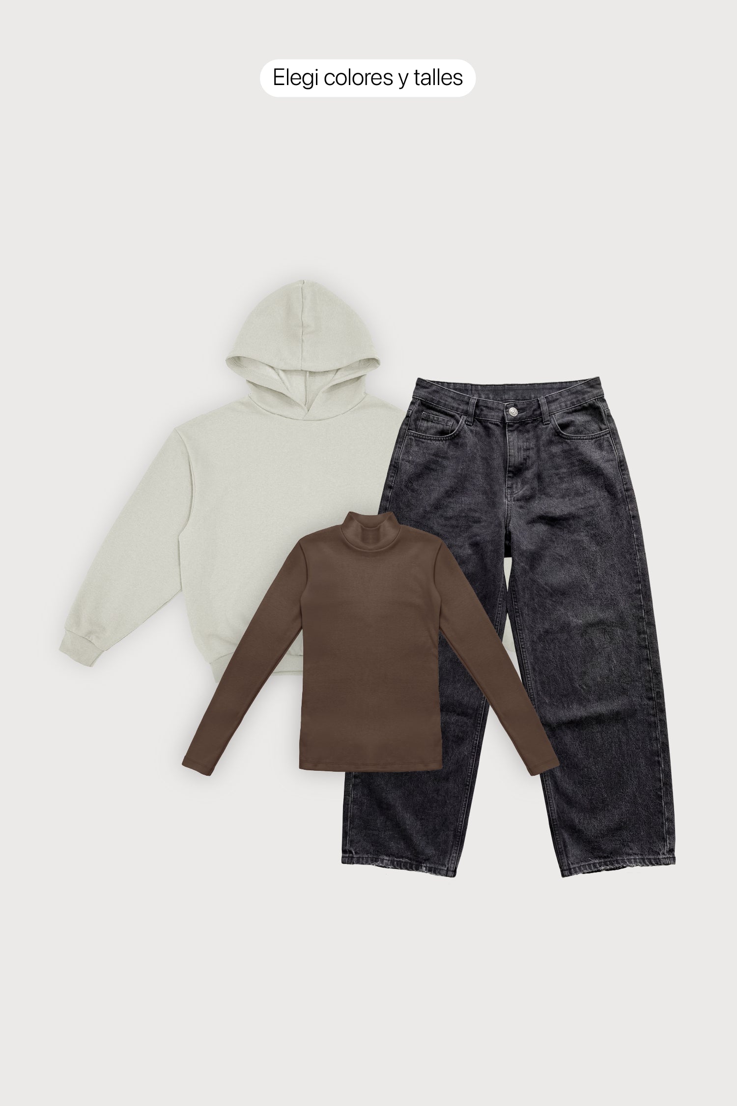 Hoodie Boxy Frisado + Polera Ribb + Jean Baggy Oxido Black Mujer