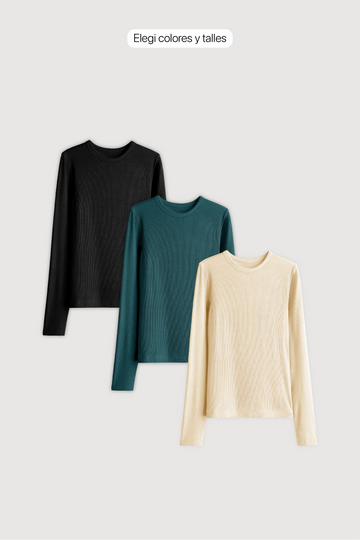 Remera Ribb Manga Larga x 3