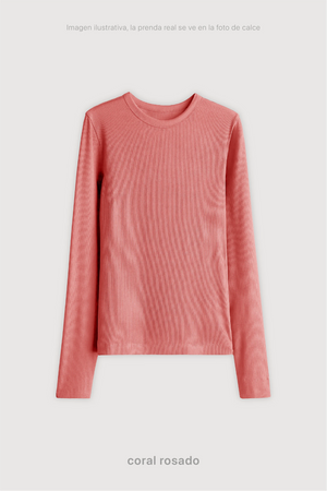 Remera Ribb Manga Larga - Coral Rosado