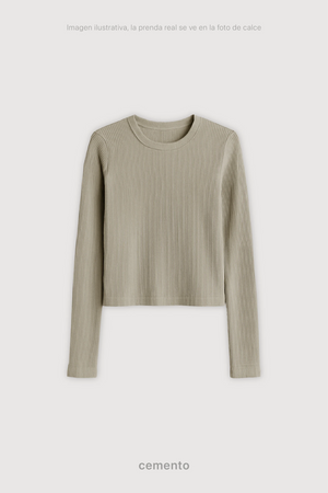 Remera Ribb Manga Larga Crop - Cemento