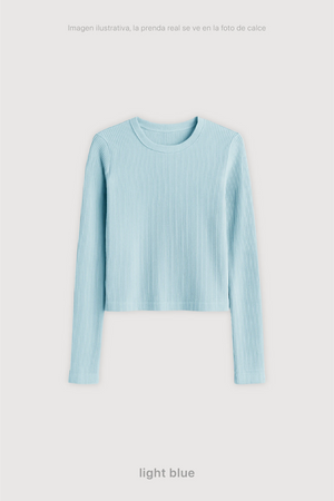 Remera Ribb Manga Larga Crop - Light Blue