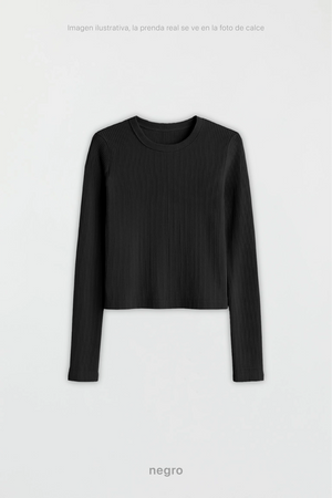 Remera Ribb Manga Larga Crop - Negro