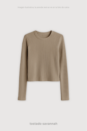 Remera Ribb Manga Larga Crop - Tostado Savannah