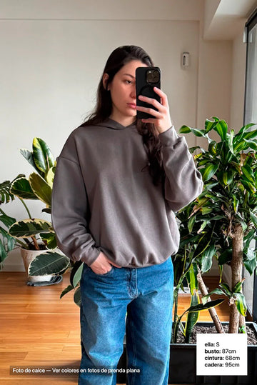 Hoodie Boxy Frisado Ribb - Mujer