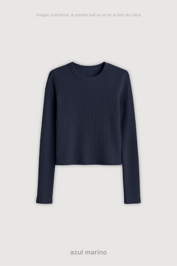 Remera Ribb Manga Larga Crop - Azul Marino