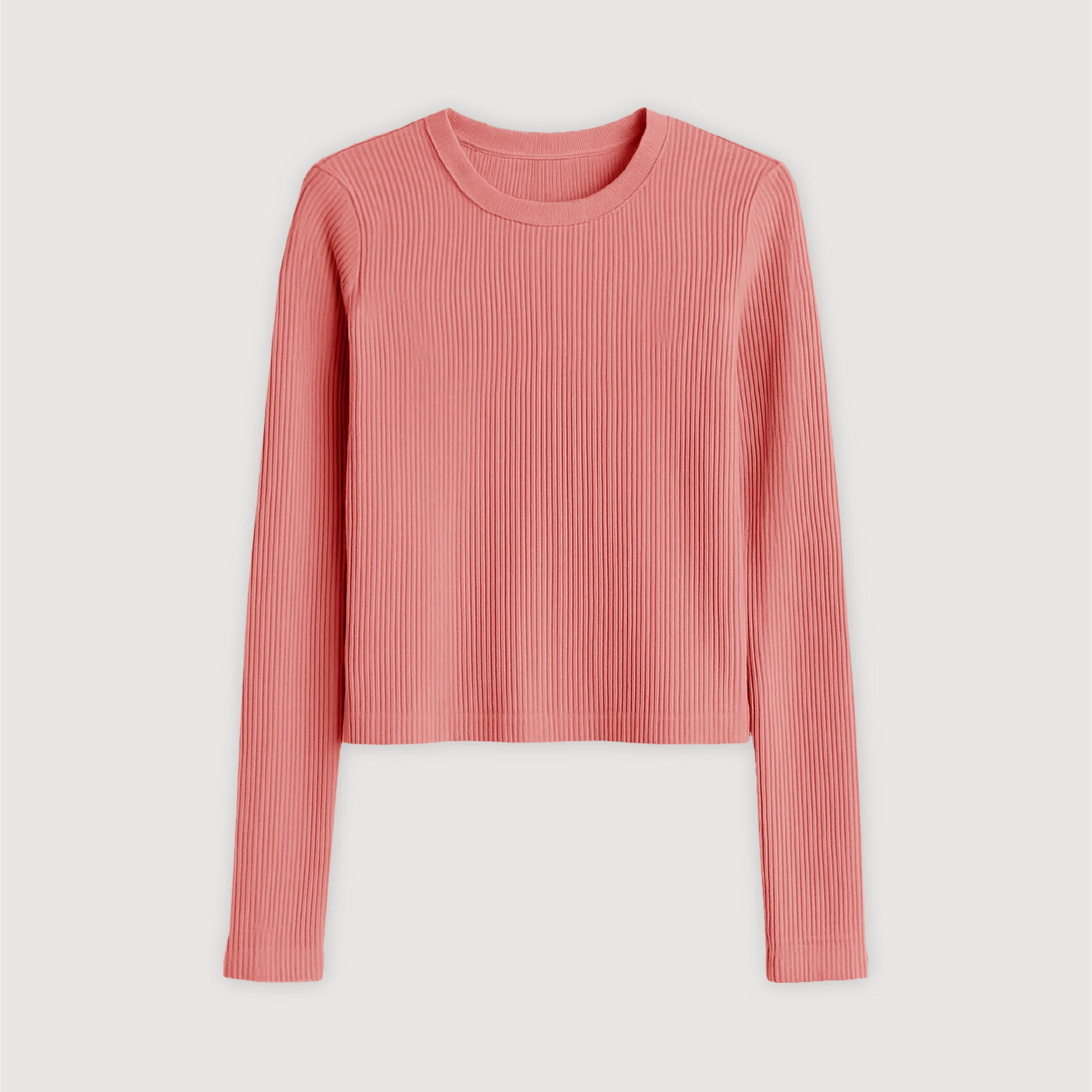 Remera Ribb Manga Larga Crop - Coral Rosado