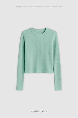 Remera Ribb Manga Larga Crop - Verde Bahia