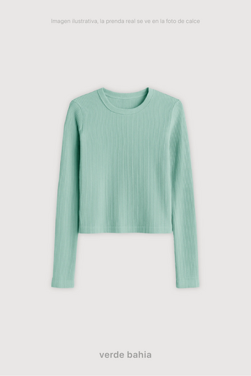 Remera Ribb Manga Larga Crop - Verde Bahia
