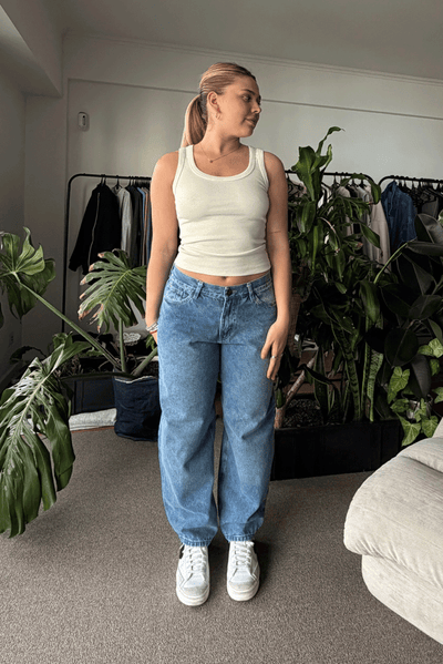 Tank Top Midi + Jean Baggy Light Blue Mujer