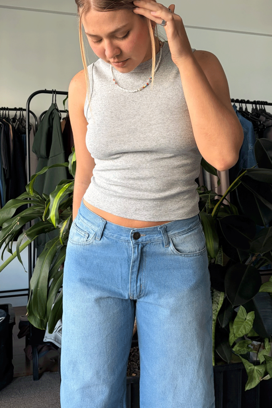 Top Ribb Midi + Jean Baggy Pale Blue Mujer