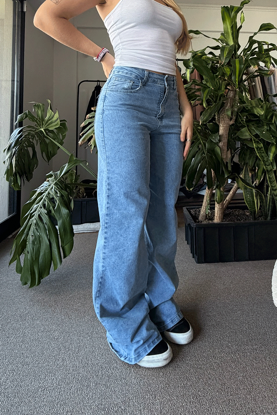 Jean Elastizado Wide Leg Light Blue Mujer