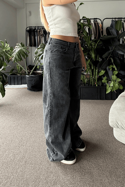 Jean Elastizado Wide Leg Old Black Mujer