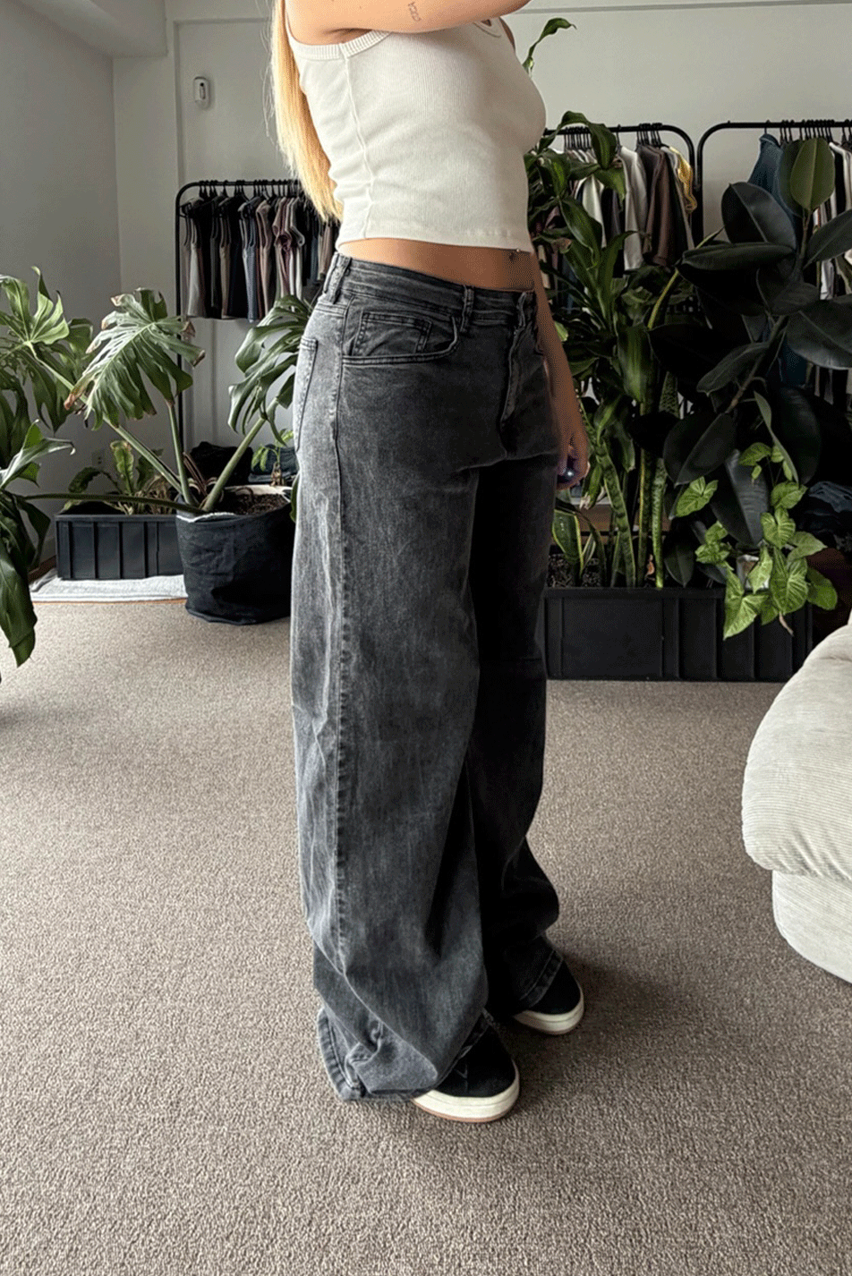 Jean Elastizado Wide Leg Old Black Mujer