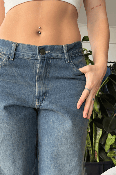Top Ribb Basic + Jean Baggy Oxido Blue Mujer