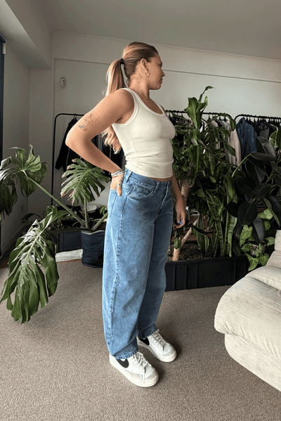 Tank Top Midi + Jean Baggy Light Blue Mujer