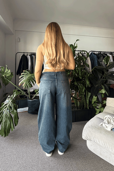Top Ribb Basic + Jean Baggy Oxido Blue Mujer
