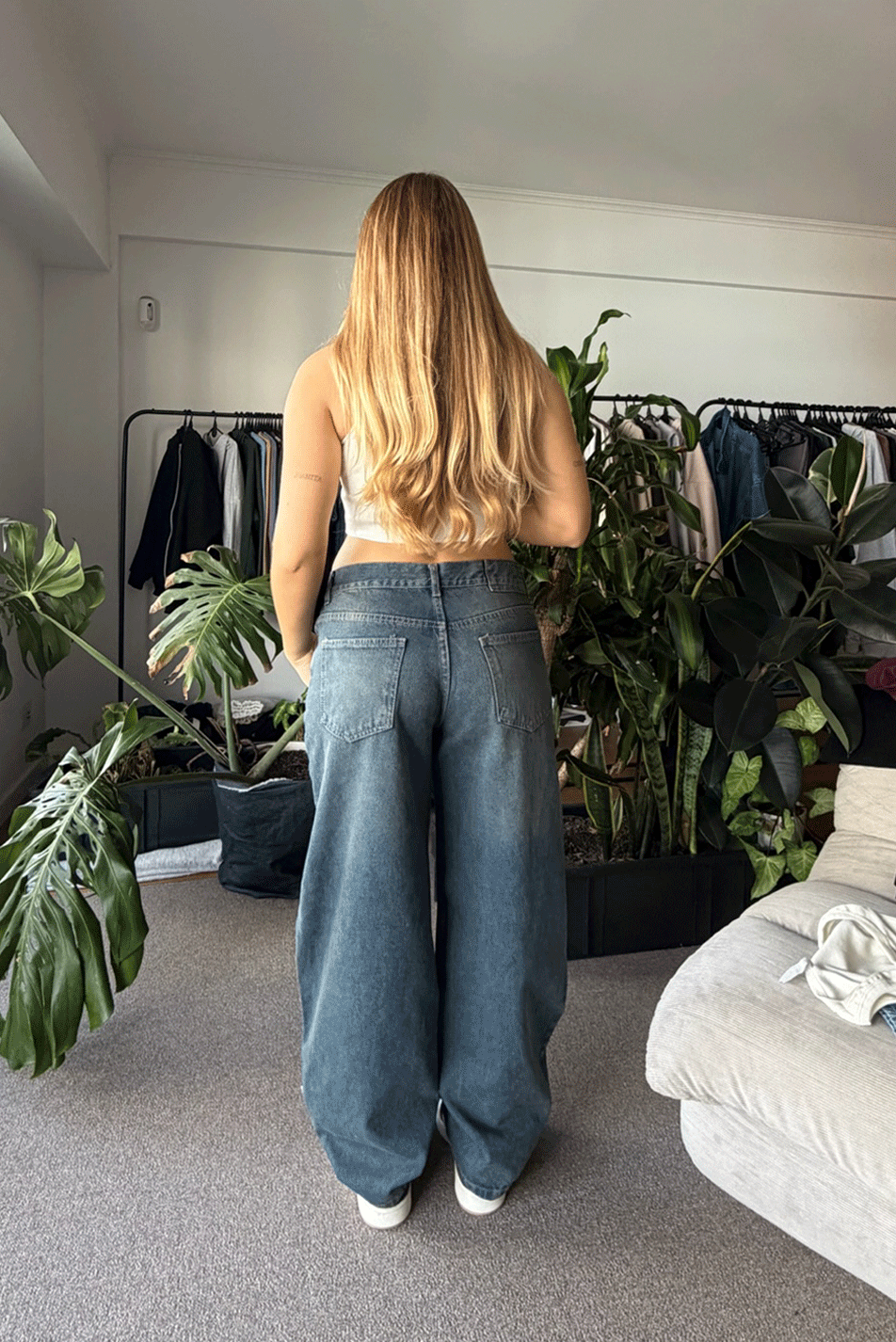 Top Ribb Basic + Jean Baggy Oxido Blue Mujer