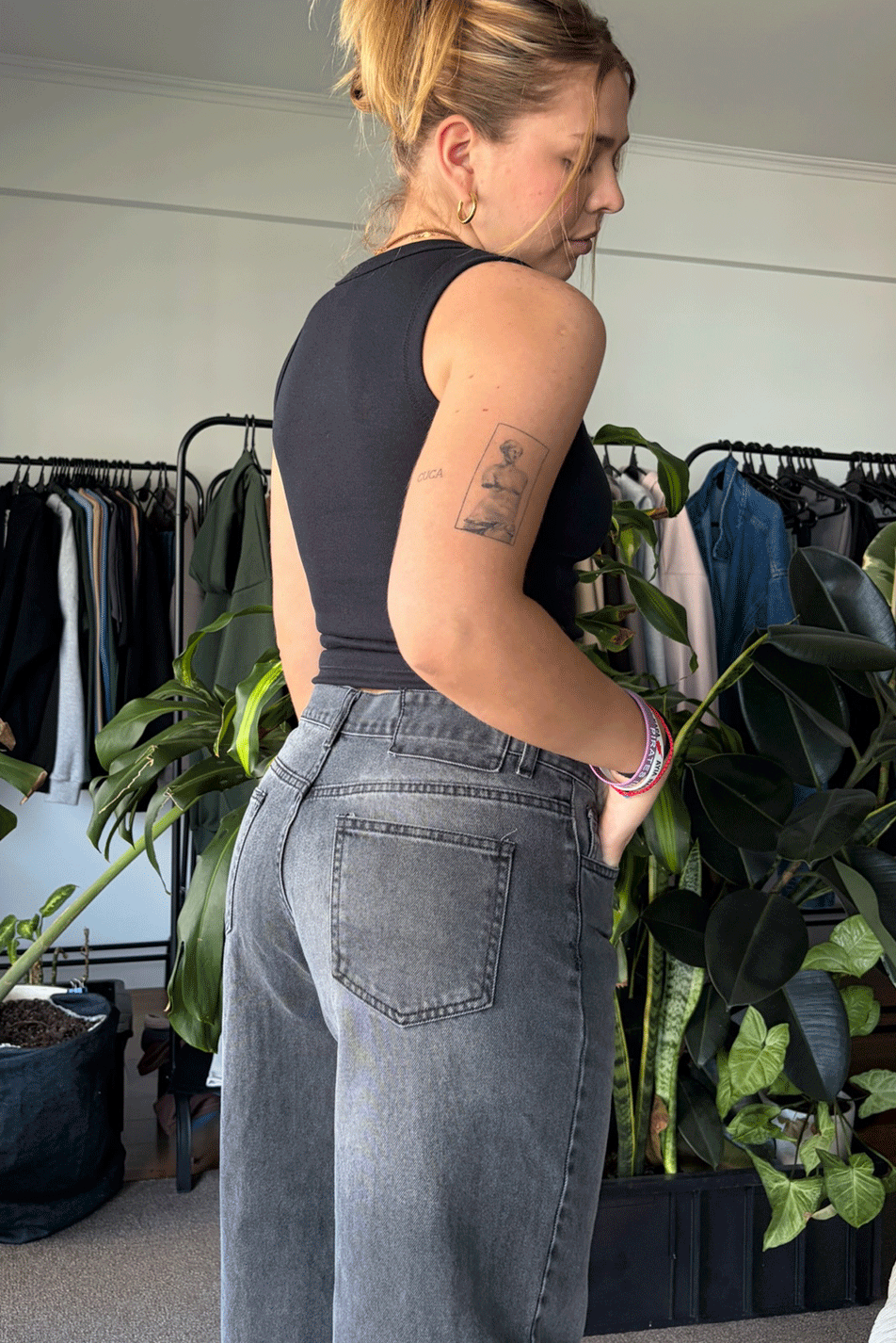 Jean Baggy Old Black Mujer