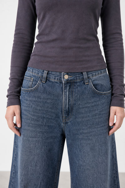 Jean Baggy Old Blue Black - Mujer
