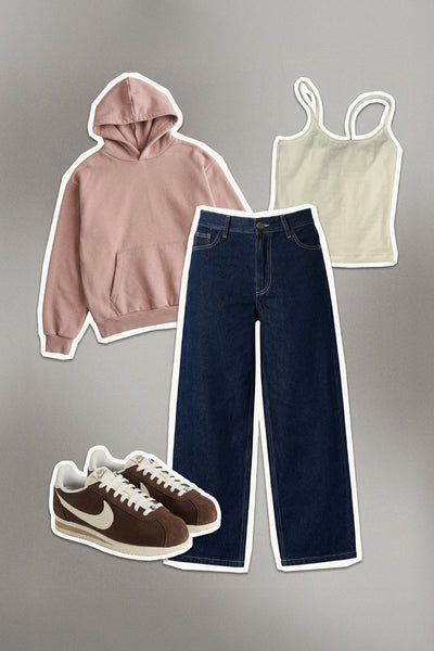 Canguro Boxy Frisado + Top Tiritas + Jean Baggy Classic