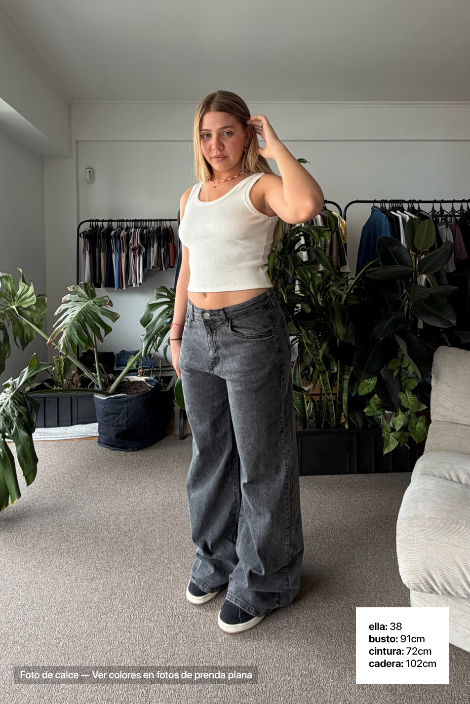 Jean Elastizado Wide Leg Old Black