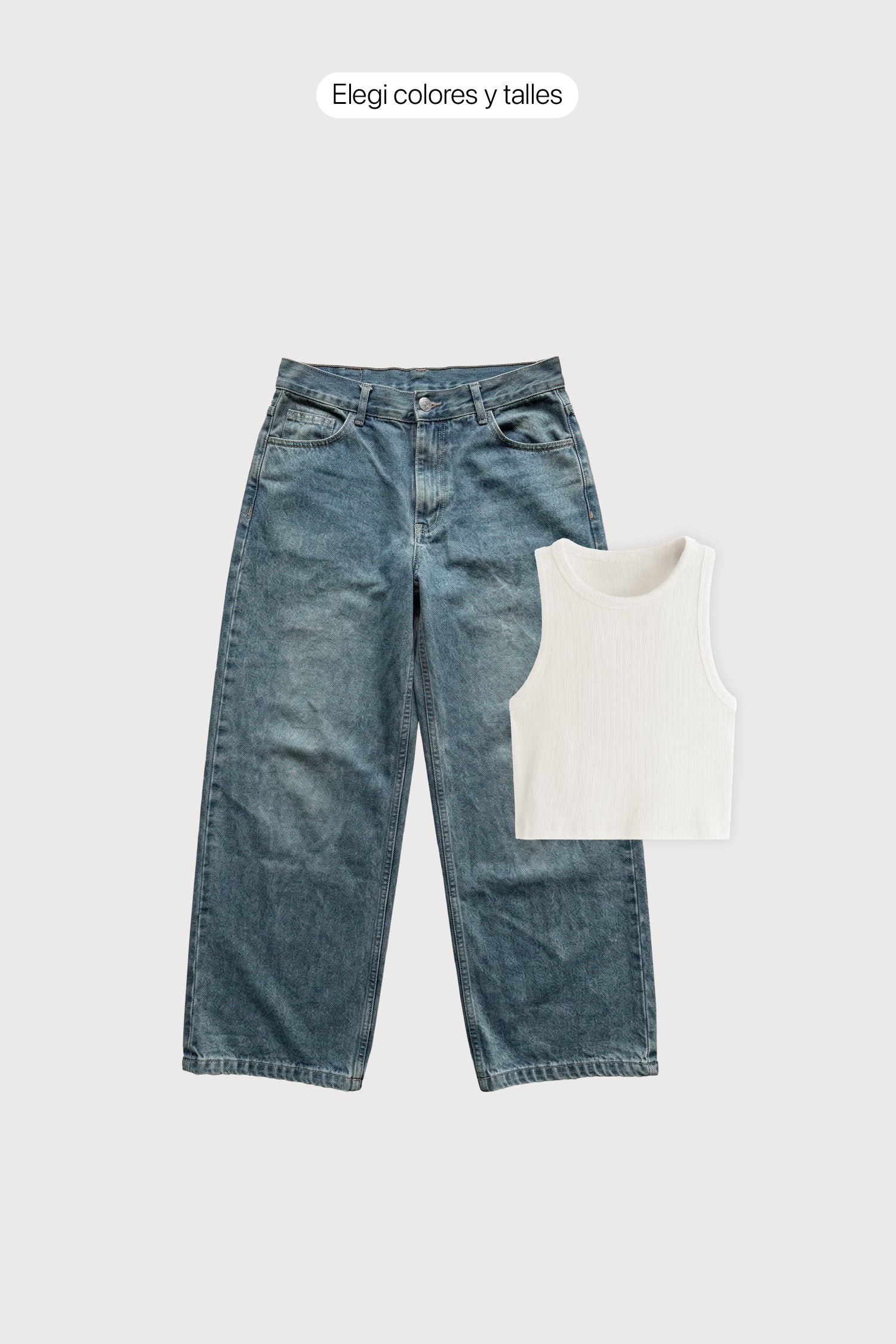 Top Ribb Basic + Jean Baggy Oxido Blue Mujer
