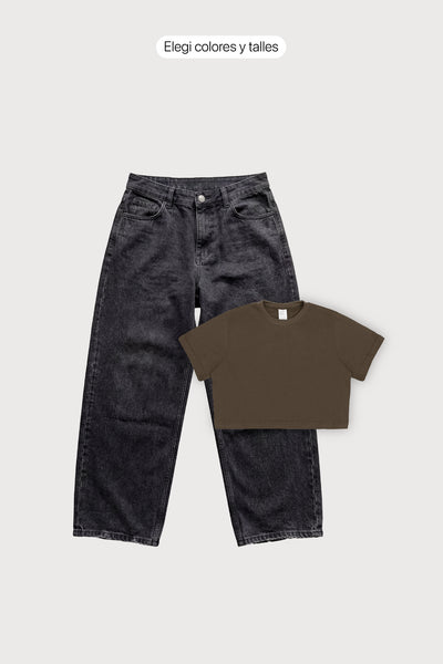 Baby Tee + Jean Baggy Oxido Black Mujer