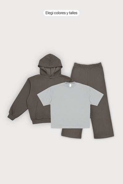 Canguro Boxy Frisado + Remera Oversize + Jogging Baggy Frisado