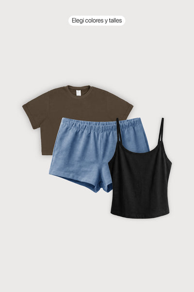 Short + 2 Tops Mujer